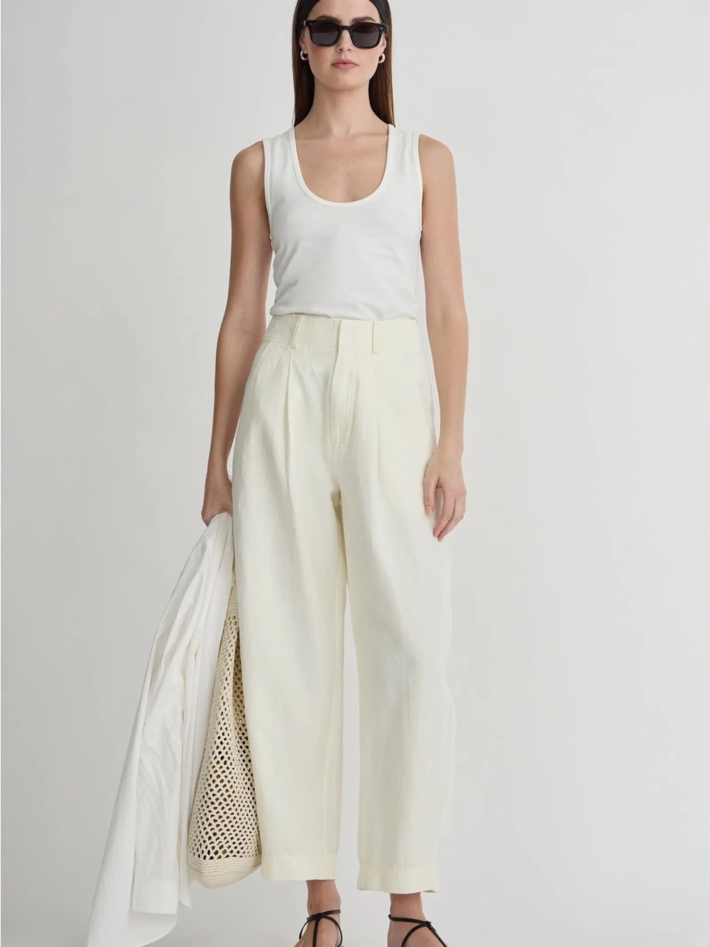 Apiece Apart Cream Linen Bari Barrel Leg Pants